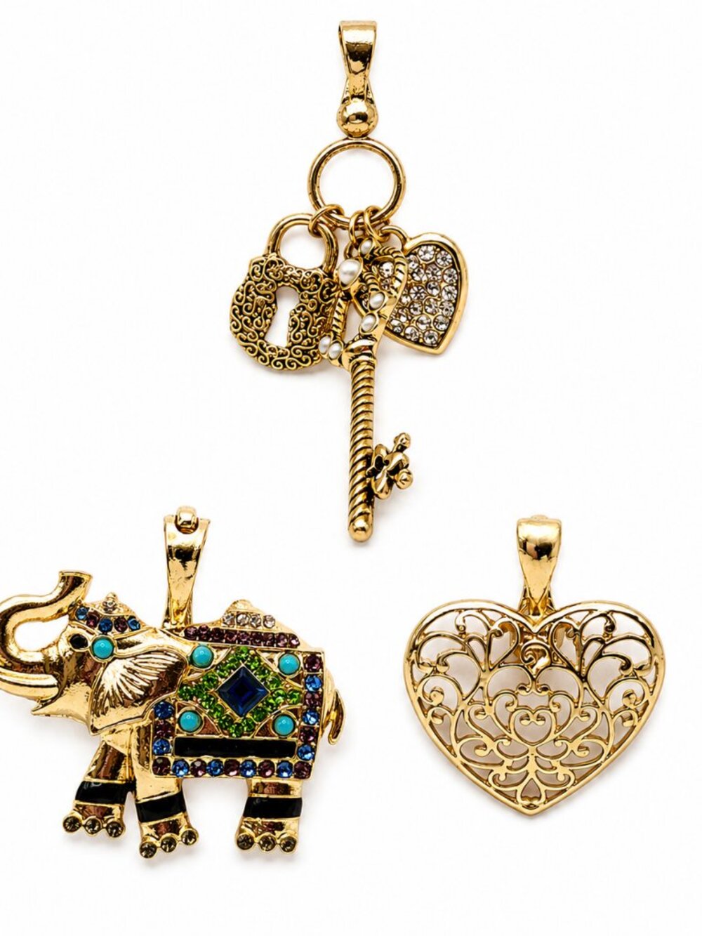 Roman Pendants gold tone choice of key elephant heart all NEW
